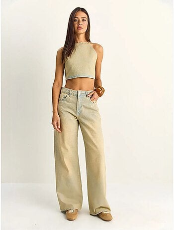 Ensemble haut dos-nu en denim taille haute et pantalon à jambes larges lucci