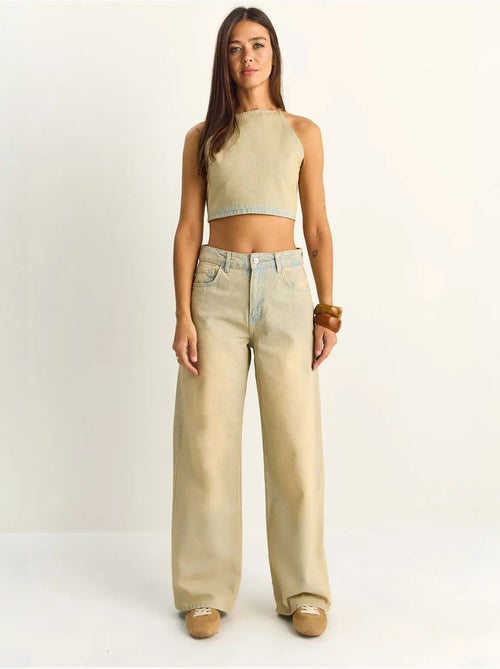Ensemble haut dos-nu en denim taille haute et pantalon à jambes larges lucci - Kiabi Ensemble haut dos-nu en denim taille haute et pantalon à jambes larges lucci - Kiabi