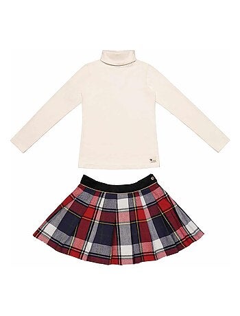 Ensemble Hiver Jupe Écossaise Carreaux Tartan bleu & Sous-Pull - La Faute à Voltaire