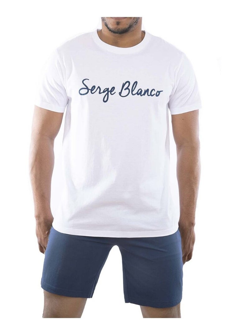 Ensemble homme Pyjama court T-shirt col rond bicolore Serge Blanco Bleu - Kiabi