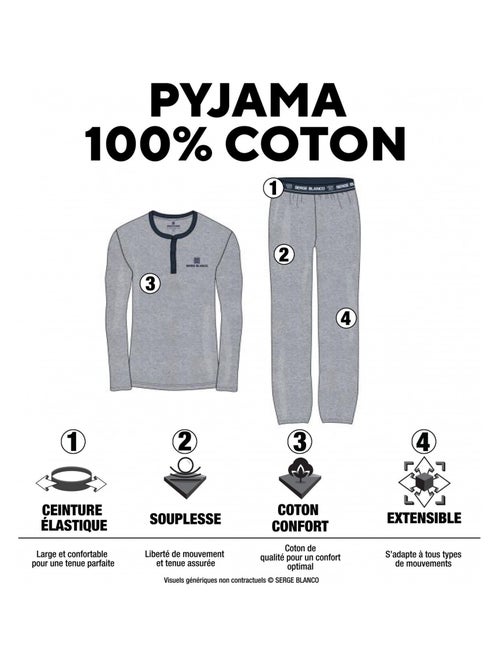 Ensemble homme Pyjama court T-shirt col rond bicolore Serge Blanco - Kiabi