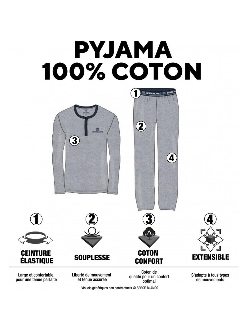 Ensemble homme Pyjama court T-shirt col rond bicolore Serge Blanco Bleu - Kiabi