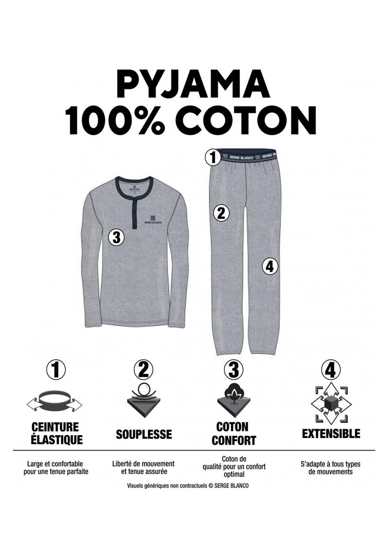 Ensemble homme Pyjama court T-shirt col rond West Serge Blanco Noir - Kiabi