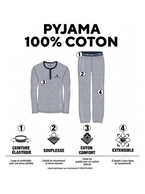 Ensemble homme Pyjama court T-shirt col tunisien Vintage Serge Blanco - Kiabi