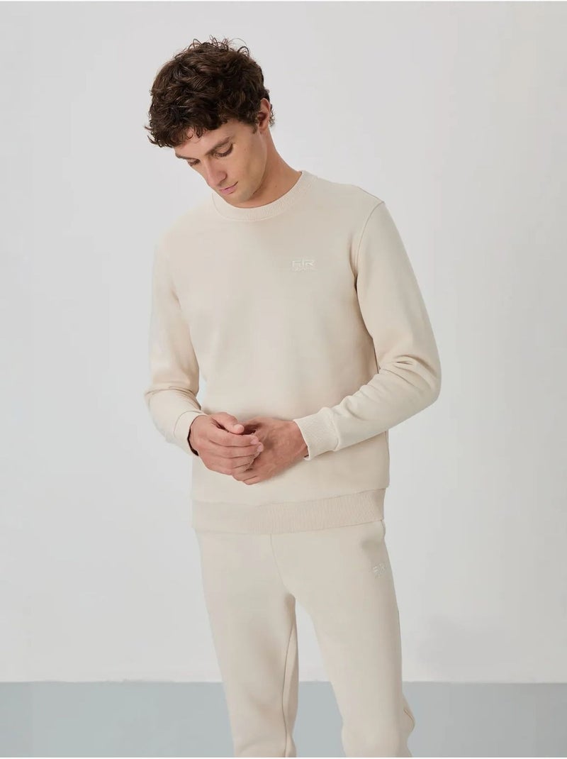 Ensemble homme sweat et pantalon à col rond manches longues tommy Ecru - Kiabi
