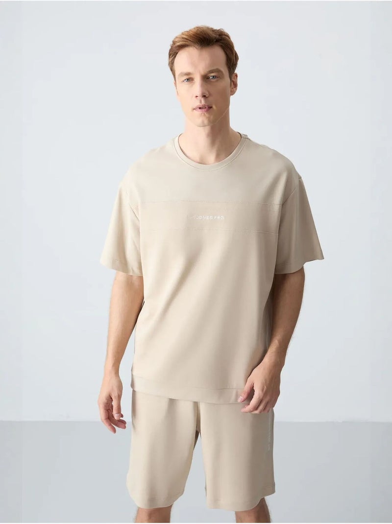 Ensemble homme t-shirt oversize et short en coton mélangé tommy Beige argile - Kiabi