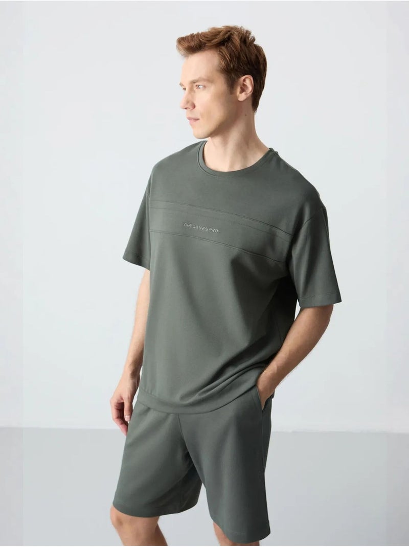 Ensemble homme t-shirt oversize et short en coton mélangé tommy Kaki - Kiabi