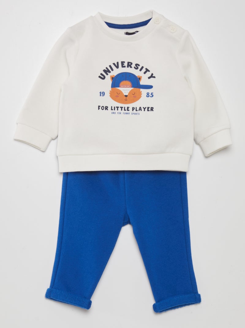 Ensemble jogging sweat + pantalon - 2 pièces Blanc/bleu électrique - Kiabi