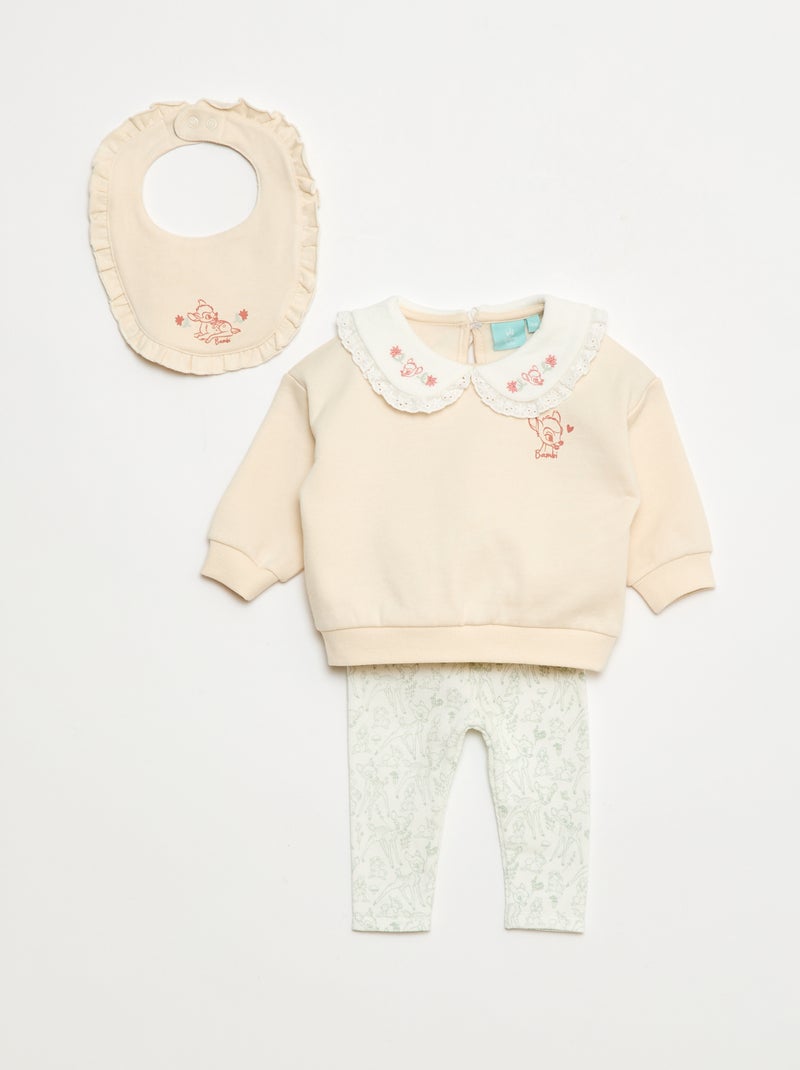 Ensemble jogging sweat + pantalon + bavoir 'Marie' 'Disney' - 3 pièces Rose - Kiabi