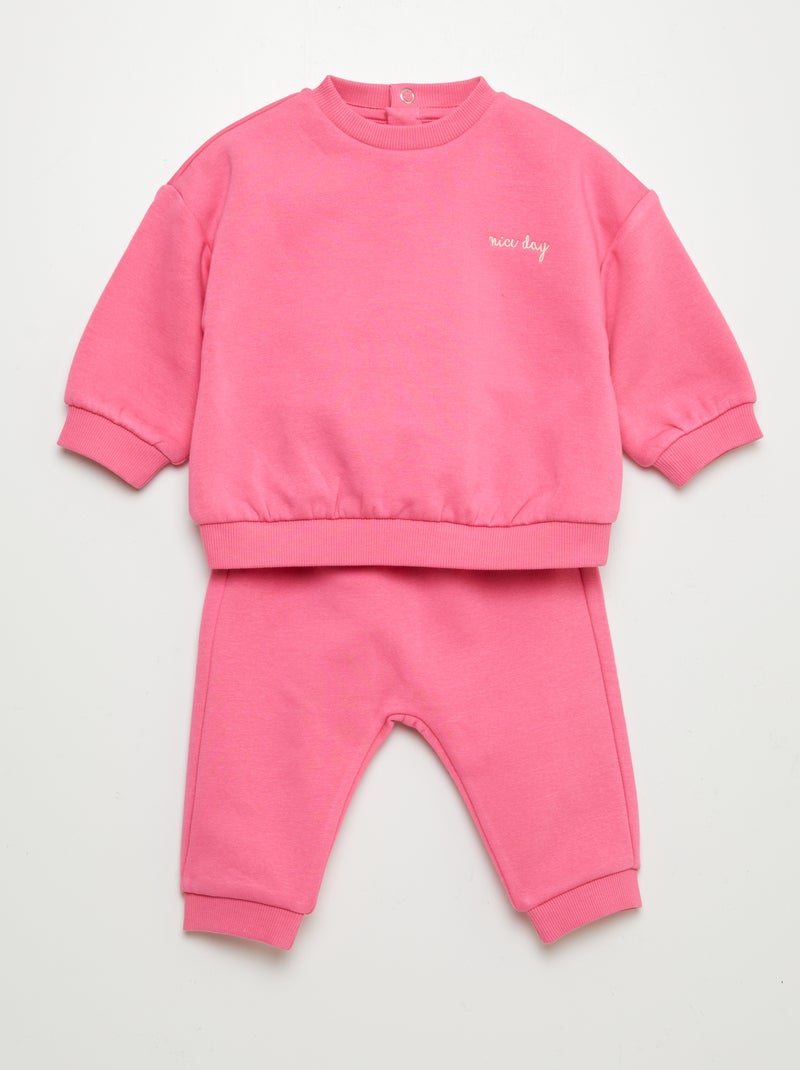 Ensemble jogging sweat + pantalon uni en molleton - 2 pièces Fuchsia - Kiabi
