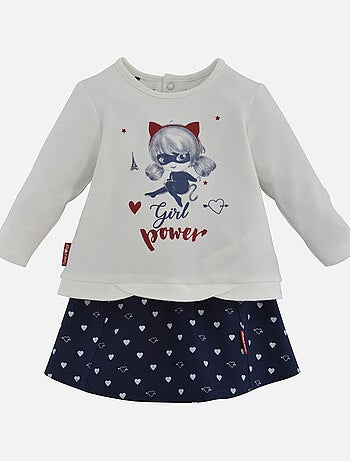 ENSEMBLE JUPE BEBE ECRU/BLEU
