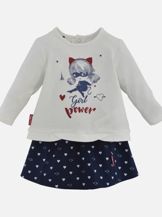ENSEMBLE JUPE BEBE ECRU/BLEU
