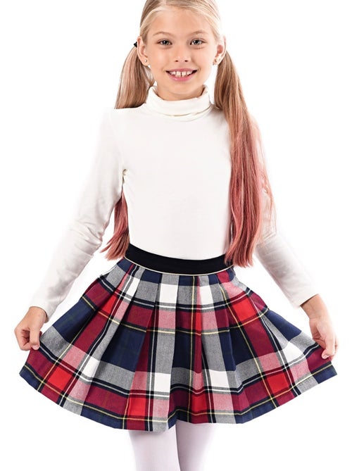 Ensemble   Jupe Écossaise Carreaux Tartan bleu Marine & Sous-Pull Beige - 'LA FAUTE A VOLTAIRE' - Kiabi