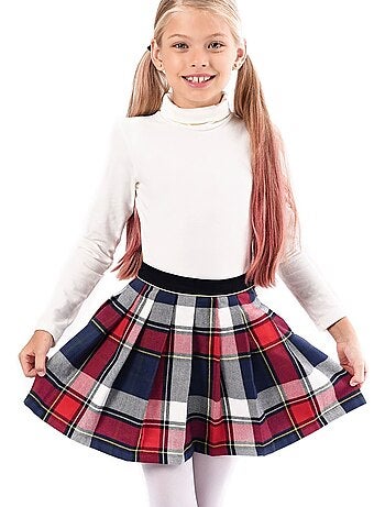Ensemble Jupe Écossaise Carrx Tartan Marine & Sous-Pull Beige - La Faute à Voltaire