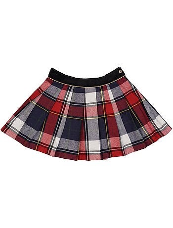 Ensemble Jupe Écossaise Carrx Tartan Marine & Sous-Pull Beige - La Faute à Voltaire