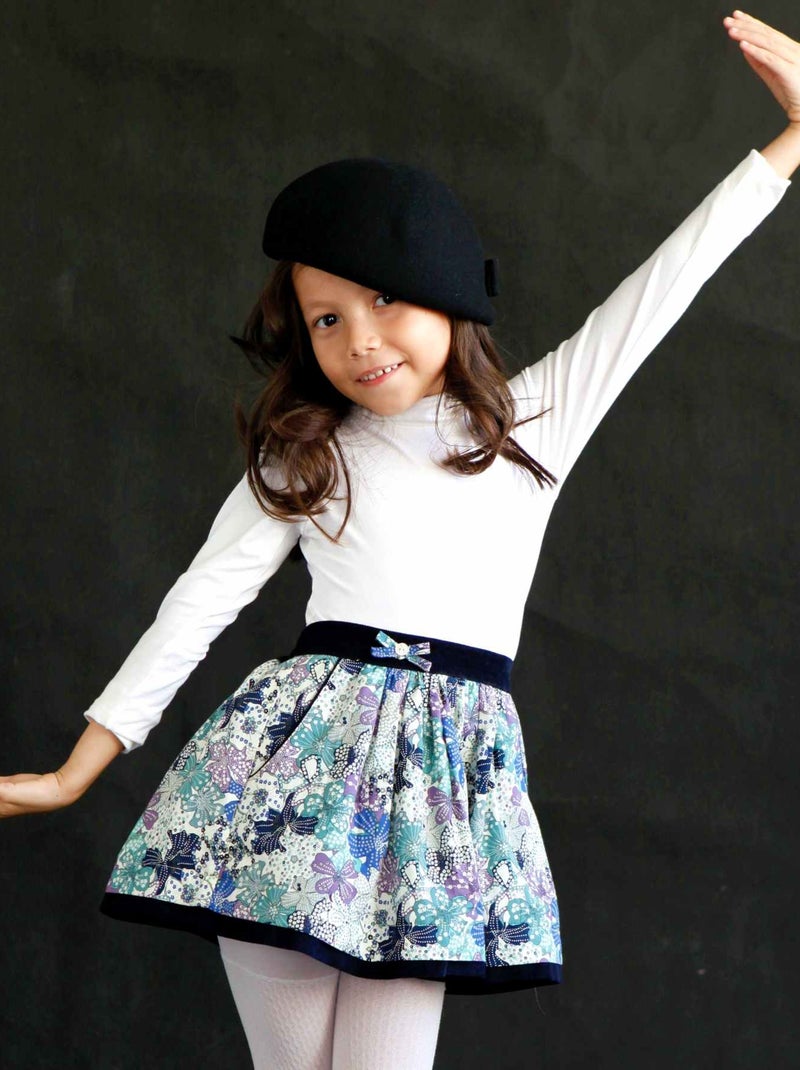 Ensemble  Jupe Fleurie   & Col roulé  - La Faute à Voltaire Bleu Beige - Kiabi