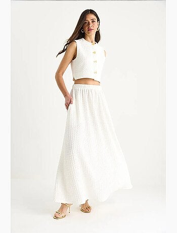 Ensemble jupe longue et gilet court avec taille élastique et détails de poche lucci