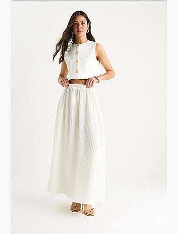 Ensemble jupe longue et gilet court avec taille élastique et détails de poche lucci