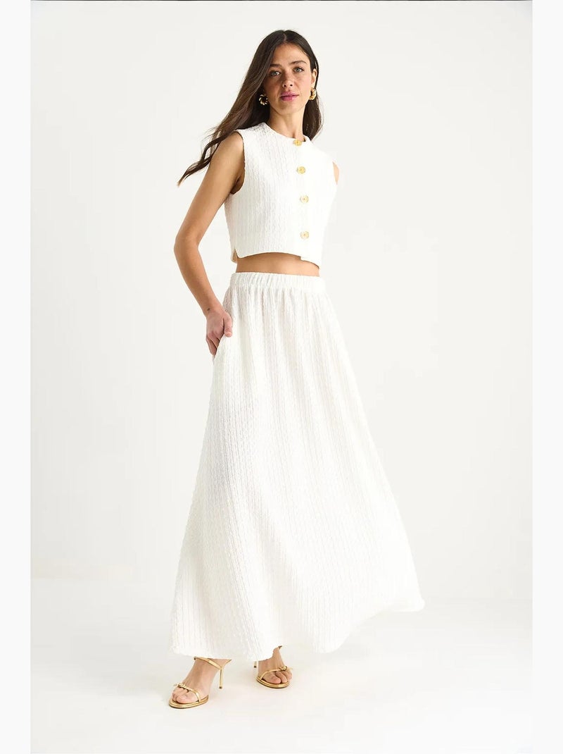 Ensemble jupe longue et gilet court avec taille élastique et détails de poche lucci Blanc - Kiabi
