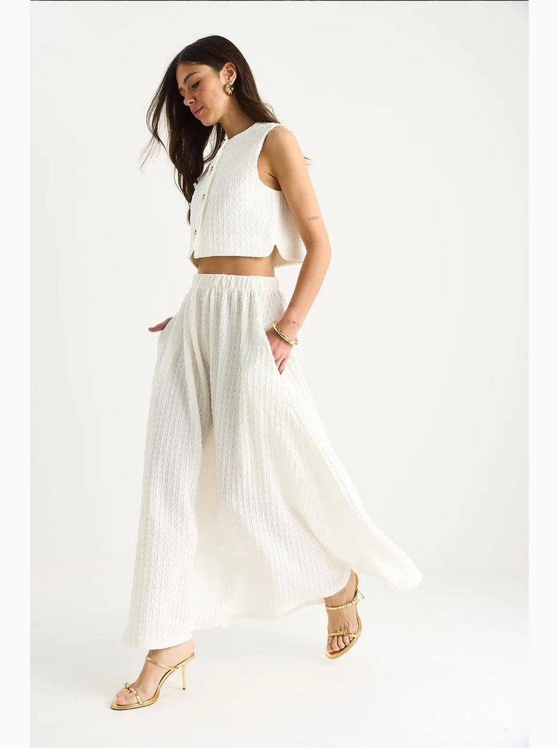 Ensemble jupe longue et gilet court avec taille élastique et détails de poche lucci Blanc - Kiabi
