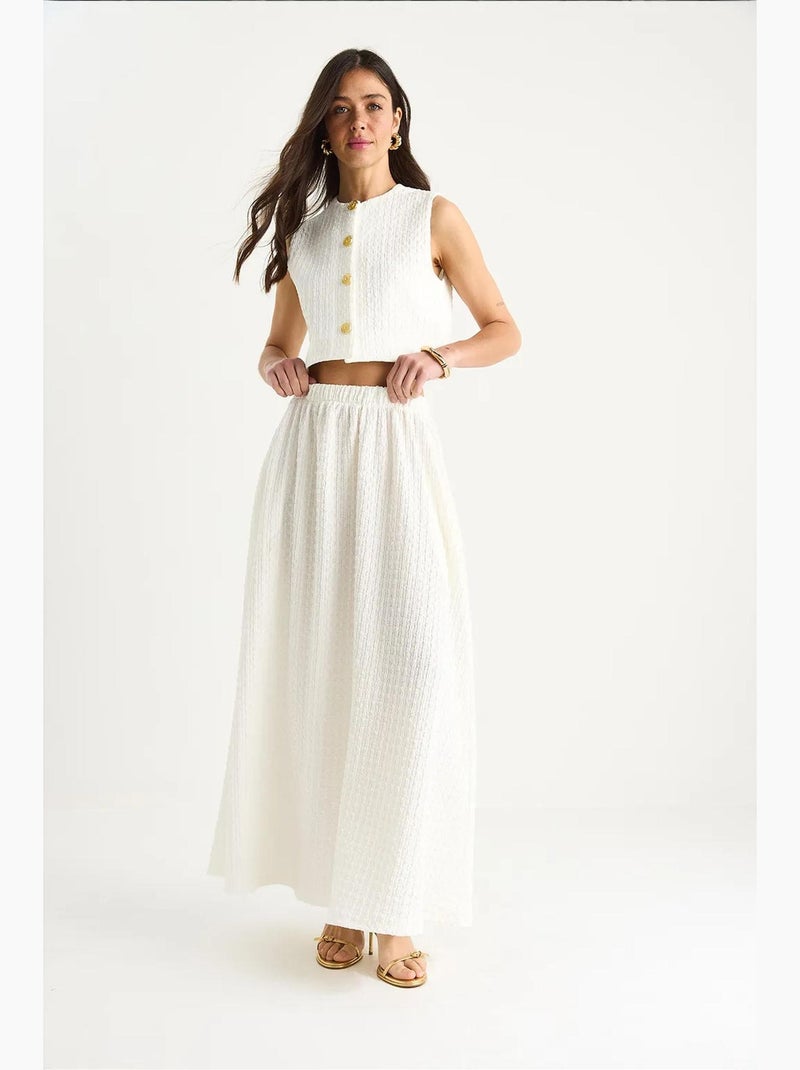 Ensemble jupe longue et gilet court avec taille élastique et détails de poche lucci Blanc - Kiabi