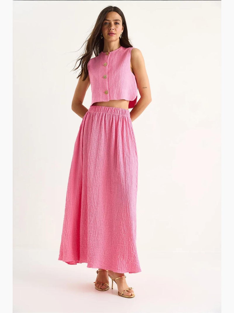 Ensemble jupe longue et gilet court avec taille élastique et détails de poche lucci Rose fluo/Solinotes - Kiabi