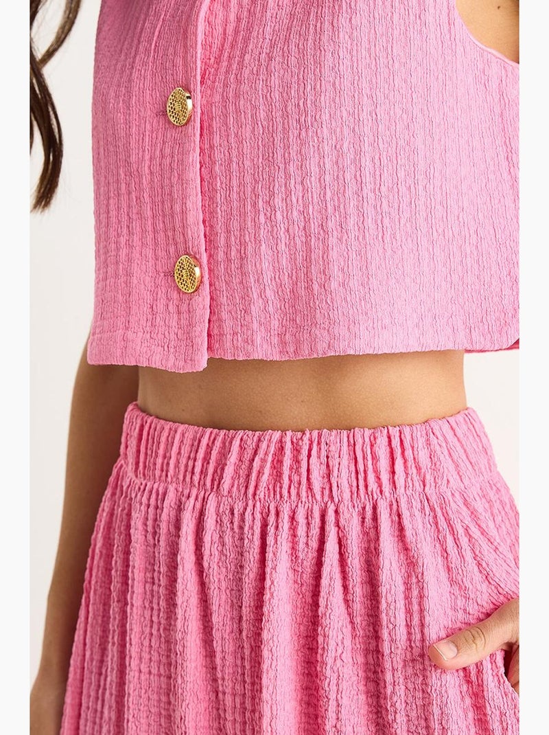 Ensemble jupe longue et gilet court avec taille élastique et détails de poche lucci Rose fluo/Solinotes - Kiabi