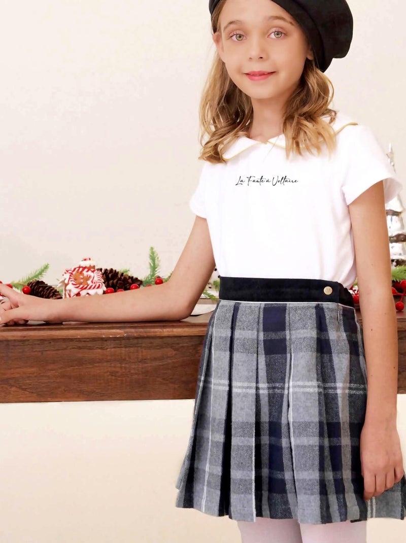 Ensemble Jupe Plissée Tartan  + T-Shirt   LONDON - La Faute à Voltaire Blanc Gris anthracite - Kiabi