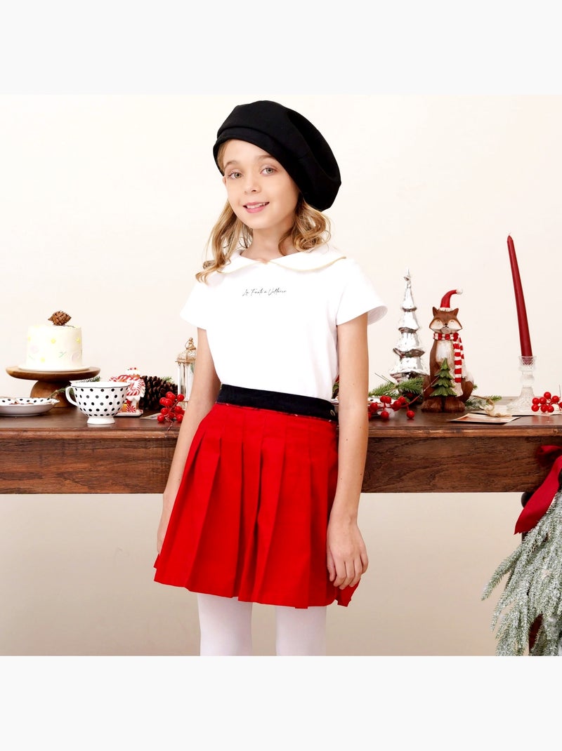 Ensemble Jupe Plissée Velours  + T-Shirt   LONDON - La Faute à Voltaire Blanc Rouge - Kiabi