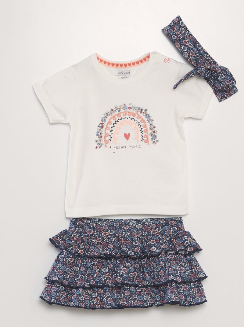 Ensemble jupe + t-shirt + bandeau - 3 pièces Blanc - Kiabi