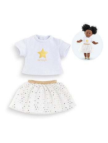 Ensemble Jupe & T Shirt Ivoire et Or pour poupée ma Corolle