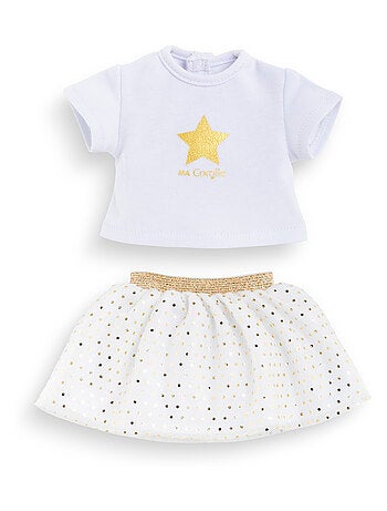 Ensemble Jupe & T Shirt Ivoire et Or pour poupée ma Corolle