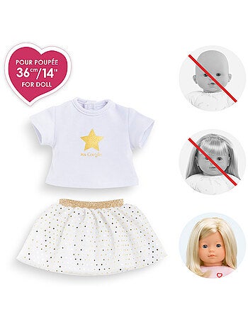 Ensemble Jupe & T Shirt Ivoire et Or pour poupée ma Corolle