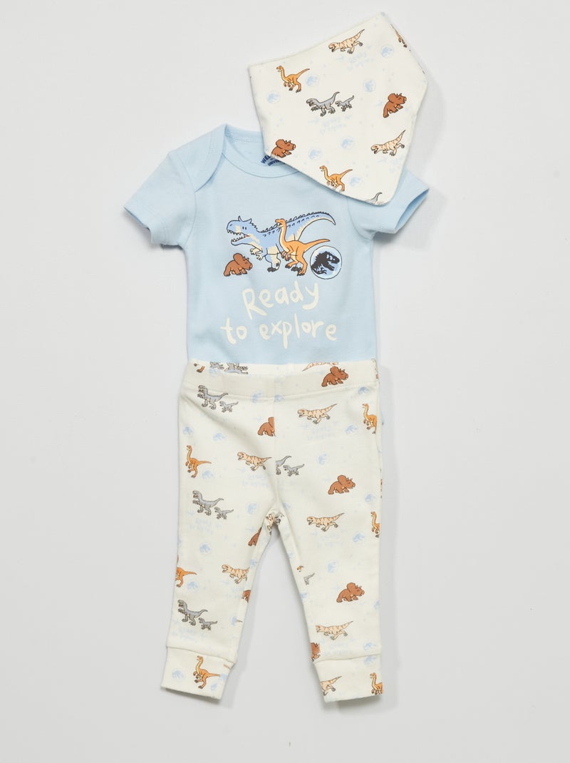 Ensemble 'Jurassic World' body + pantalon + bavoir - 3 pièces Bleu/blanc - Kiabi