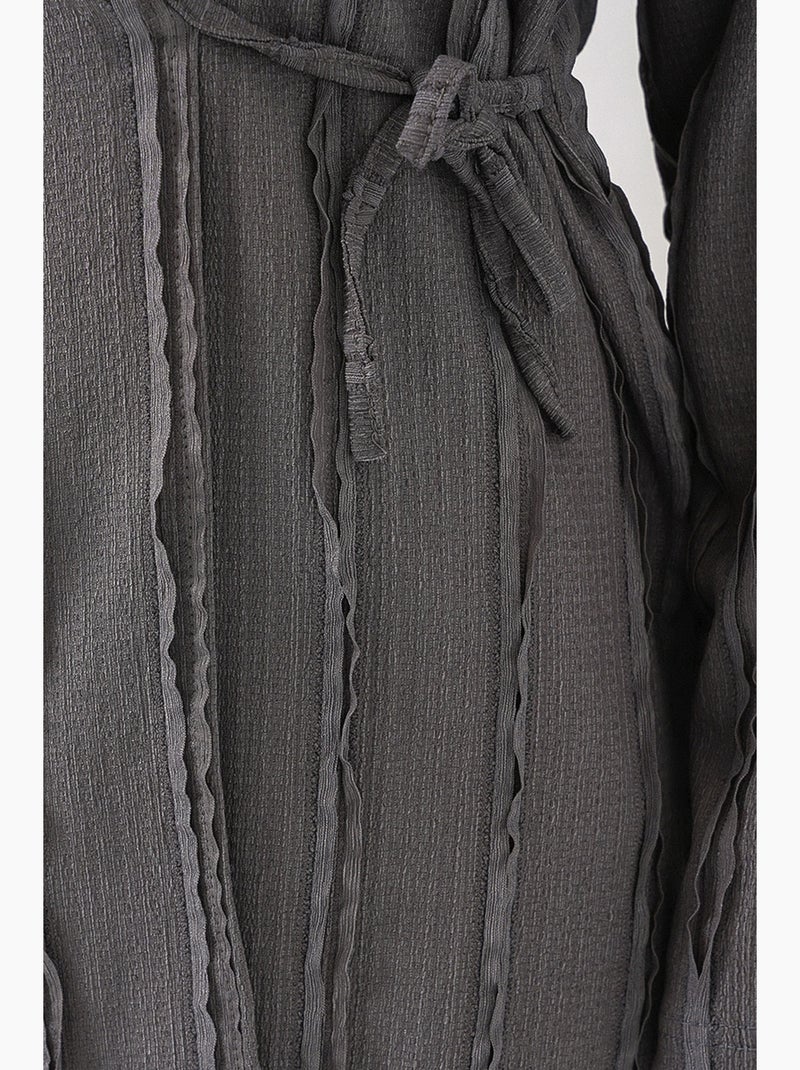 Ensemble kimono et pantalon large à col en v texturé et détail cravate bdart Gris - Kiabi