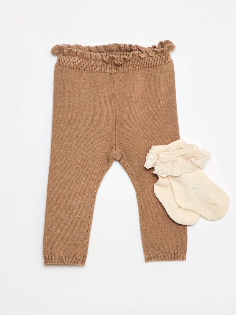 Ensemble Legging fantaisie + chaussette en dentelle Marron - Kiabi