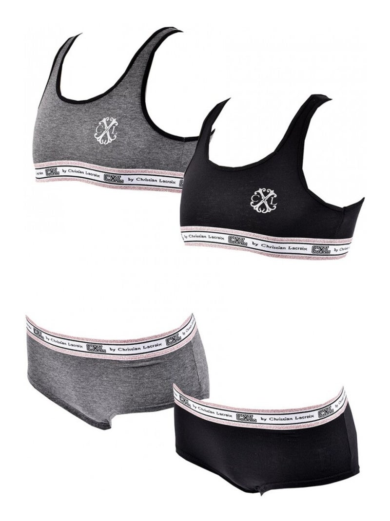 Ensemble Lingerie CXL By LACROIX X2 - Pack de 2 Gris Noir - Kiabi