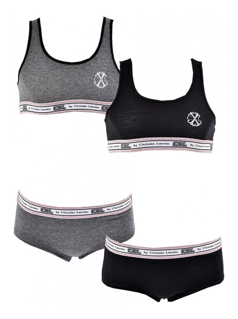 Ensemble Lingerie CXL By LACROIX X2 - Pack de 2 Gris Noir - Kiabi