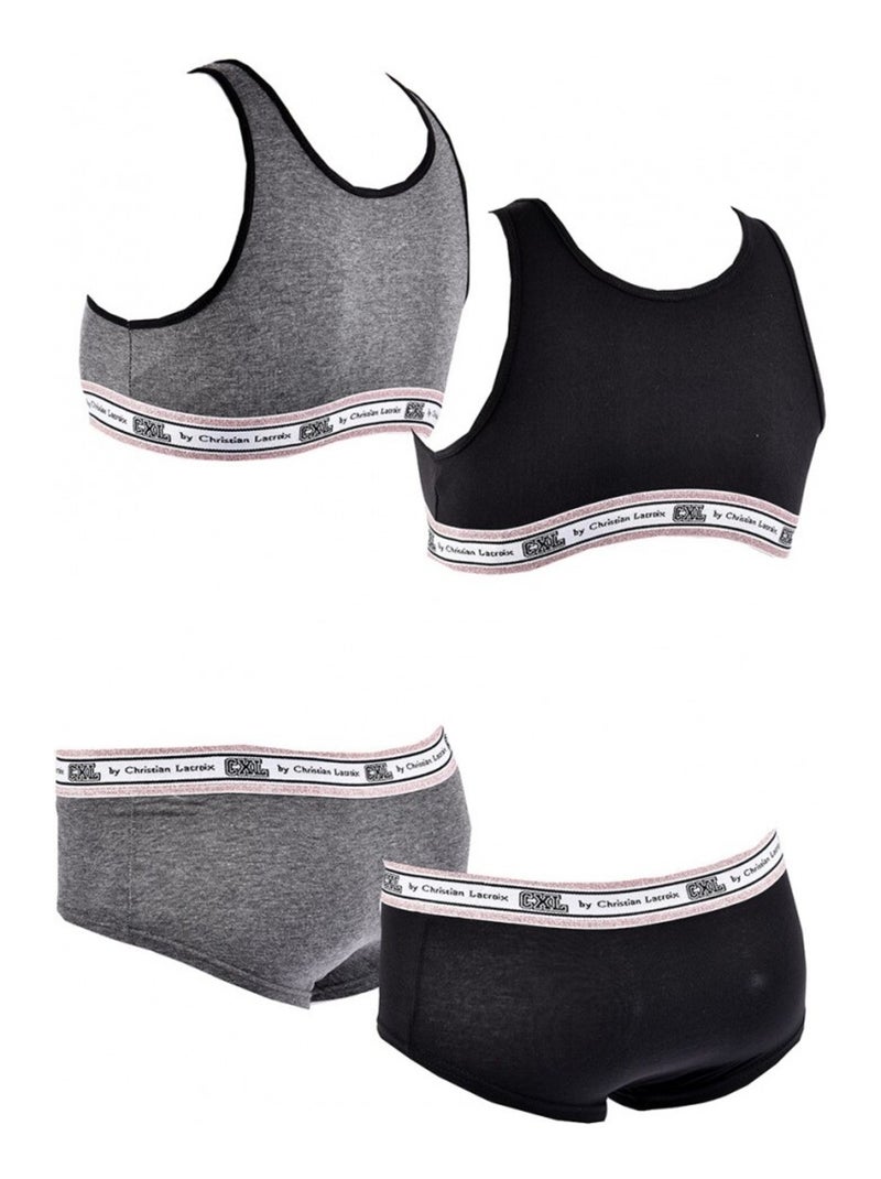Ensemble Lingerie CXL By LACROIX X2 - Pack de 2 Gris Noir - Kiabi