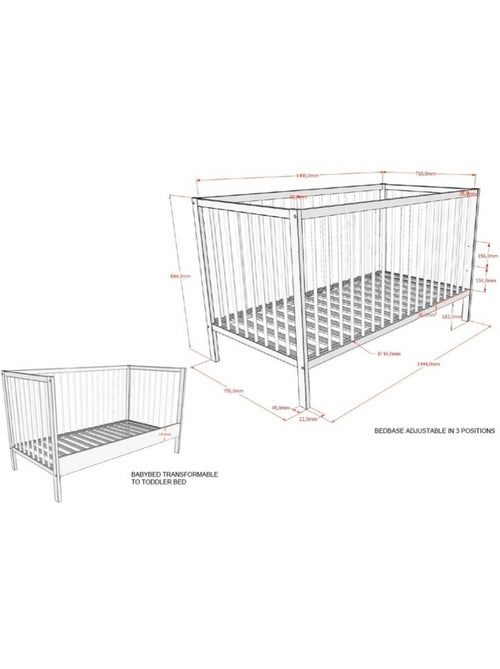 Ensemble lit 140 et table à langer bois - Kiabi