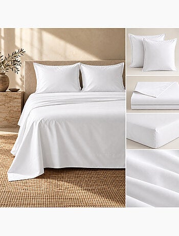 Ensemble literie 4 pièces – drap plat + drap housse + 2 taies – percale 78 fils