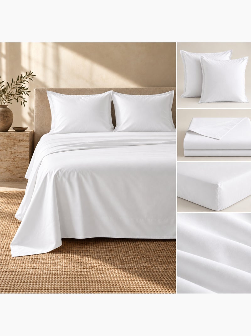 Ensemble literie 4 pièces – drap plat + drap housse + 2 taies – percale 78 fils Blanc - Kiabi
