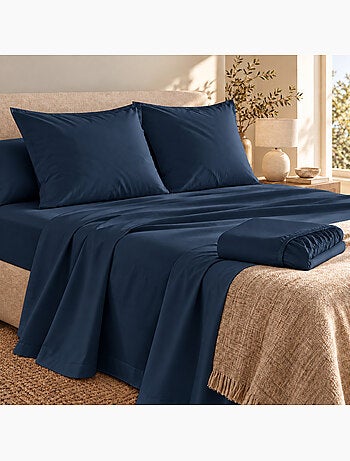 Ensemble literie 4 pièces – drap plat + drap housse + 2 taies – percale 78 fils