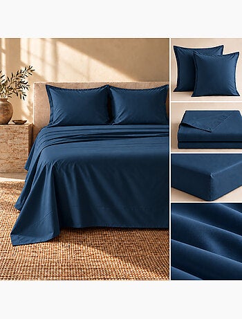 Ensemble literie 4 pièces – drap plat + drap housse + 2 taies – percale 78 fils