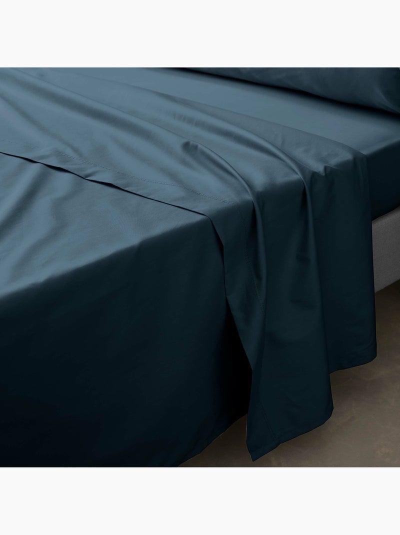 Ensemble literie 4 pièces – drap plat + drap housse + 2 taies – percale 78 fils Bleu - Kiabi