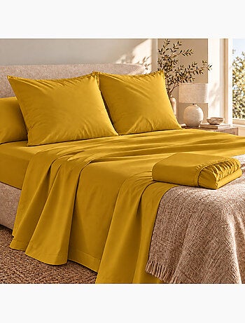 Ensemble literie 4 pièces – drap plat + drap housse + 2 taies – percale 78 fils