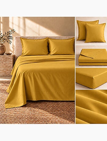 Ensemble literie 4 pièces – drap plat + drap housse + 2 taies – percale 78 fils