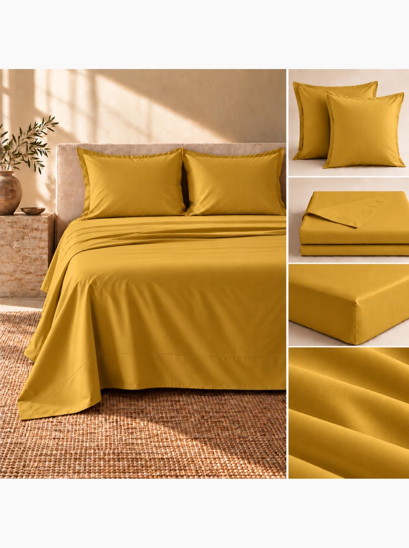 Ensemble literie 4 pièces – drap plat + drap housse + 2 taies – percale 78 fils Curry - Kiabi