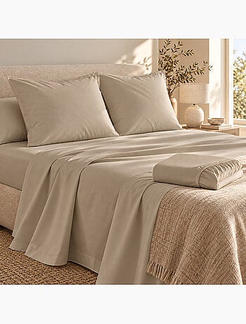 Ensemble literie 4 pièces – drap plat + drap housse + 2 taies – percale 78 fils