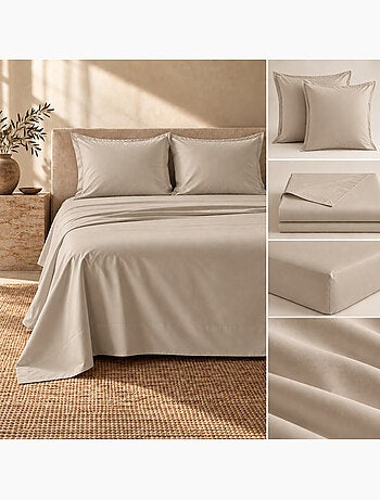 Ensemble literie 4 pièces – drap plat + drap housse + 2 taies – percale 78 fils